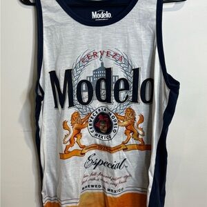 Cerveza Modelo Beer Men’s Large Tank Top Full Front Can Print EUC White Blue